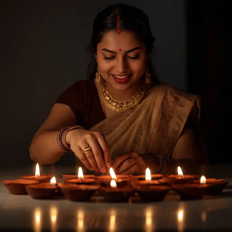 Arranging Pooja Diyas | diwali traditional ai prompt