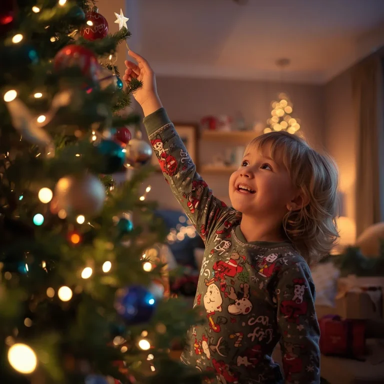 Child Decorates Christmas | snowy christmas ai prompt