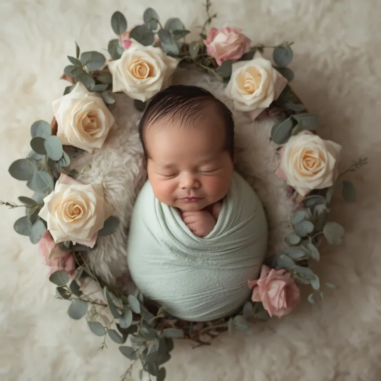 Cozy Newborn in Floral Meadow | new born baby ai prompt