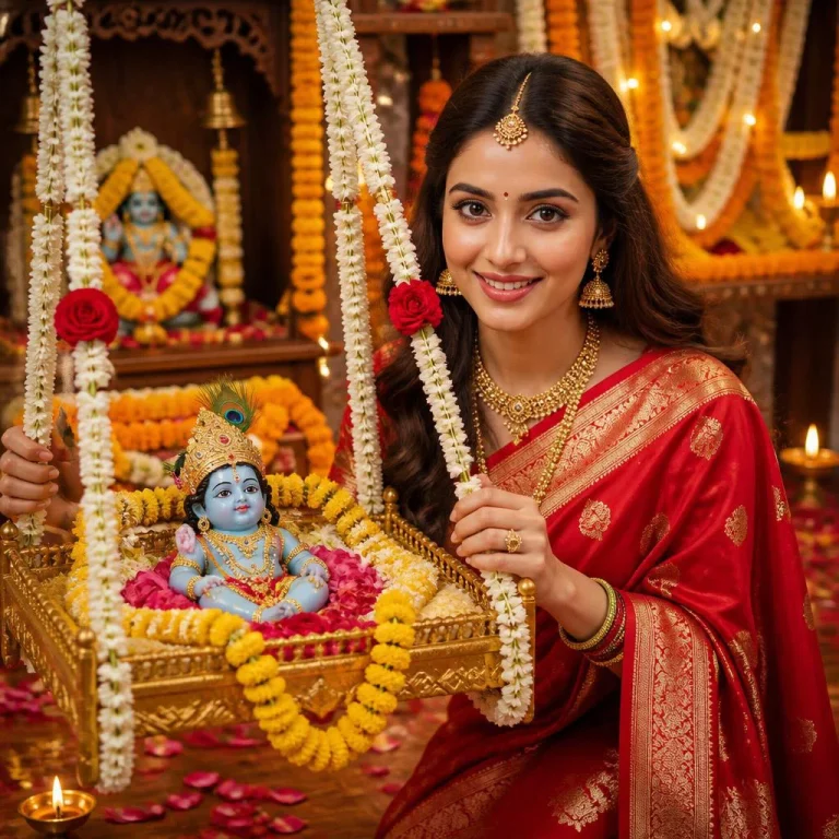 Devotee Swinging Krishna's Jhoola | happy janmashtami ai photo