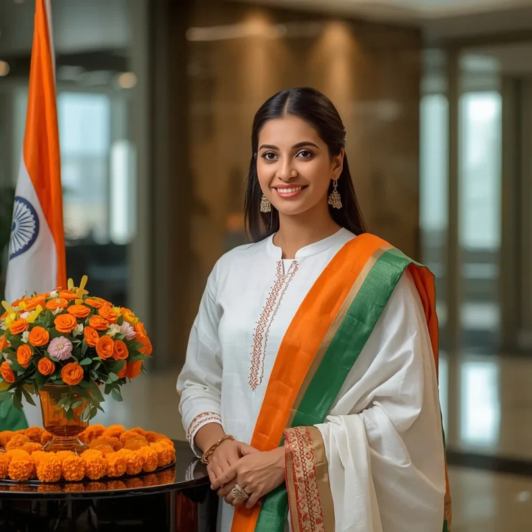 Elegant female employee celebrating independence day at work | independence day prompt chatgpt