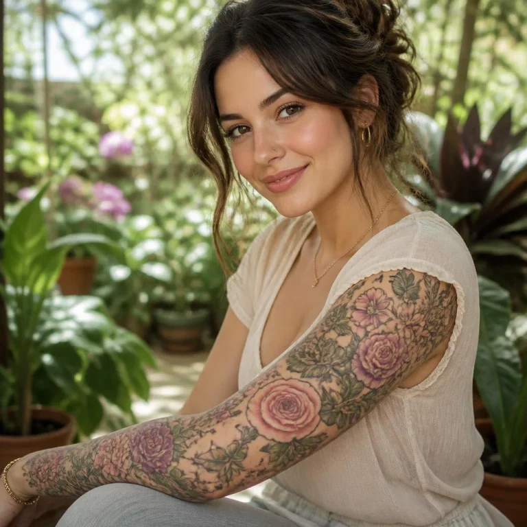 Floral Sleeve Tattoo | boy tattoo ai prompt