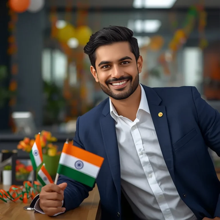 Happy Male Manager Celebrating Independence Day In Office | desh bhakti ai prompt