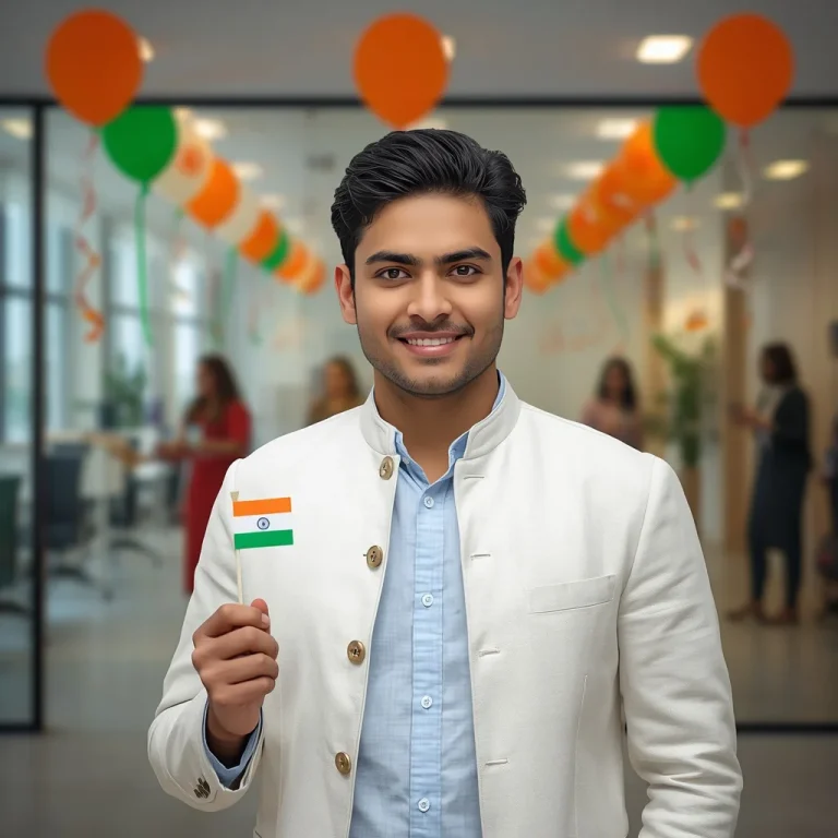 Happy Office Employee Celebrating Independence Day Indoors | trending 15 august prompt instagram