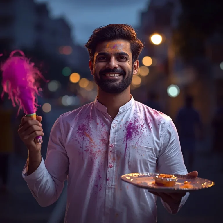 Holi Evening Urban Scene | holi ai prompt