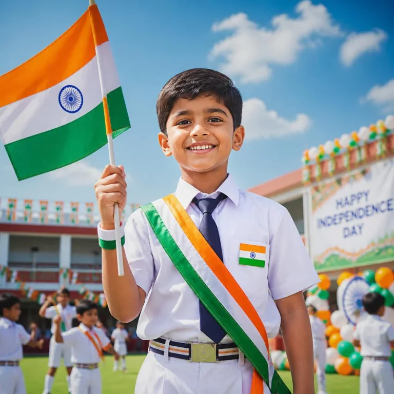 Joyful School Child Celebrating Independence Day On The Playground | desh bhakti ai prompt