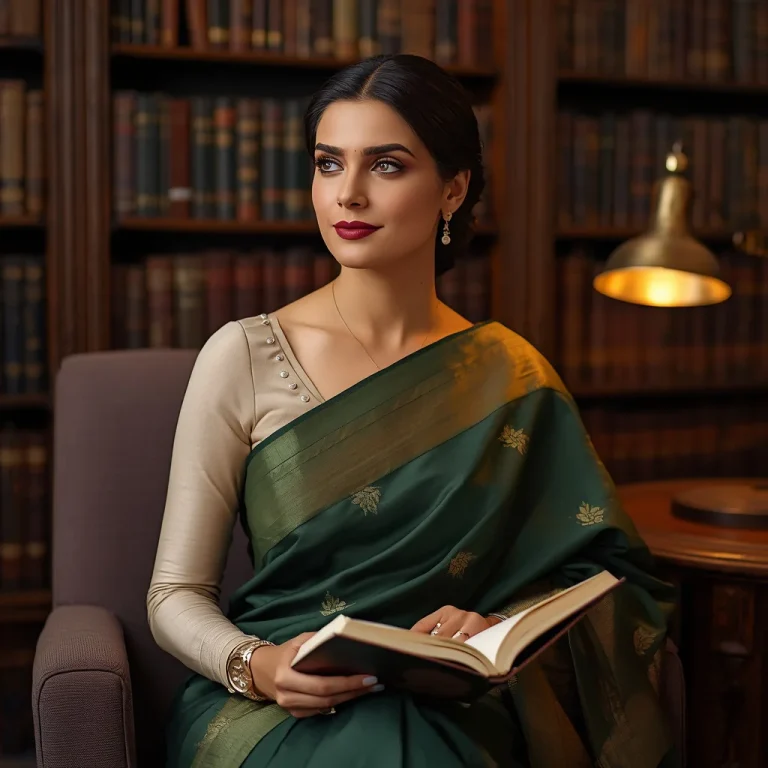 Library Chic Saree | prompt for Gemini AI girl natural images