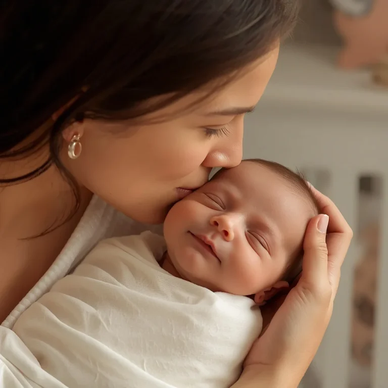 Loving Mother Kissing Newborn Baby | infant photography ai prompt