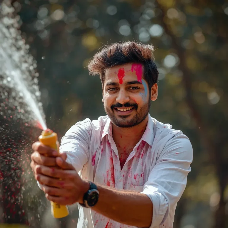 Man Playing Holi Outdoors | holi girl ai prompt
