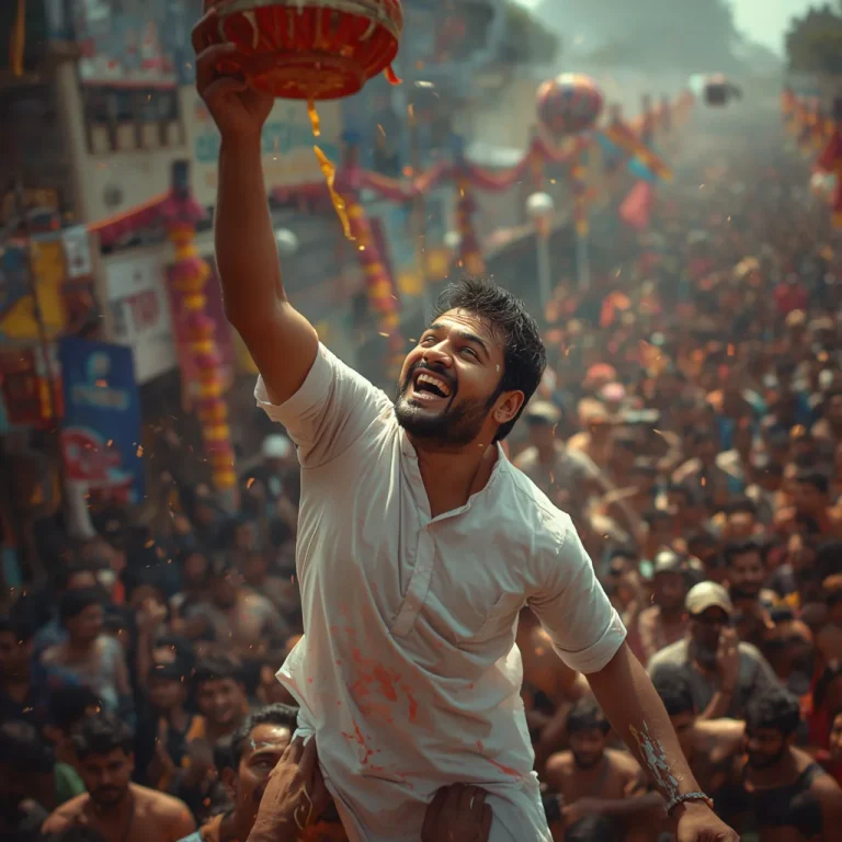 Man Reaching for Handi | janmashtami ai prompt