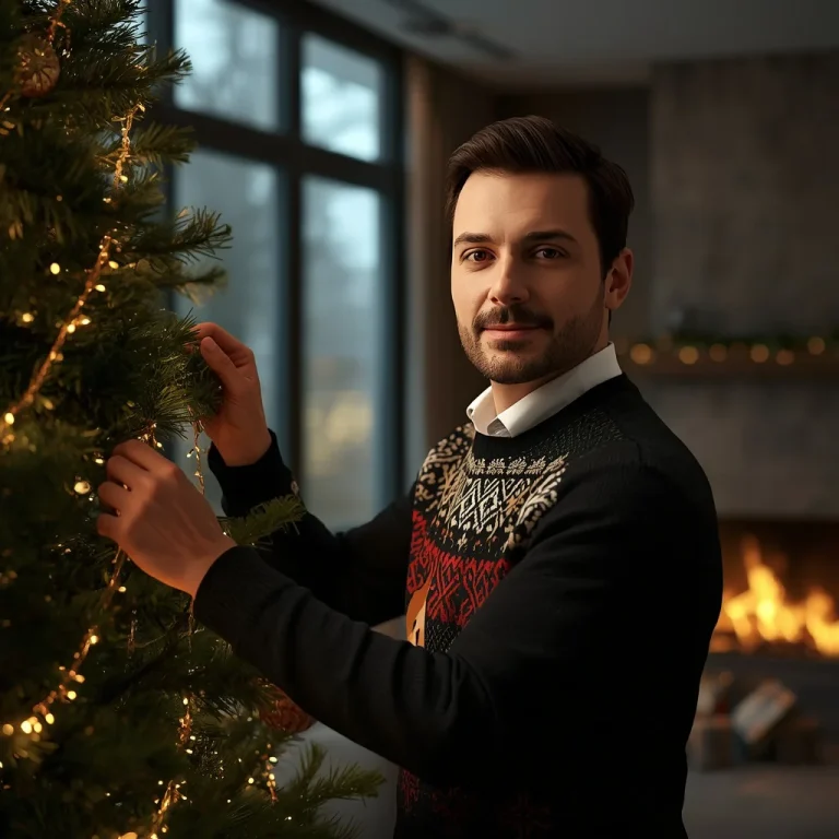 Man Trimming Christmas Tree | santa claus ai prompt