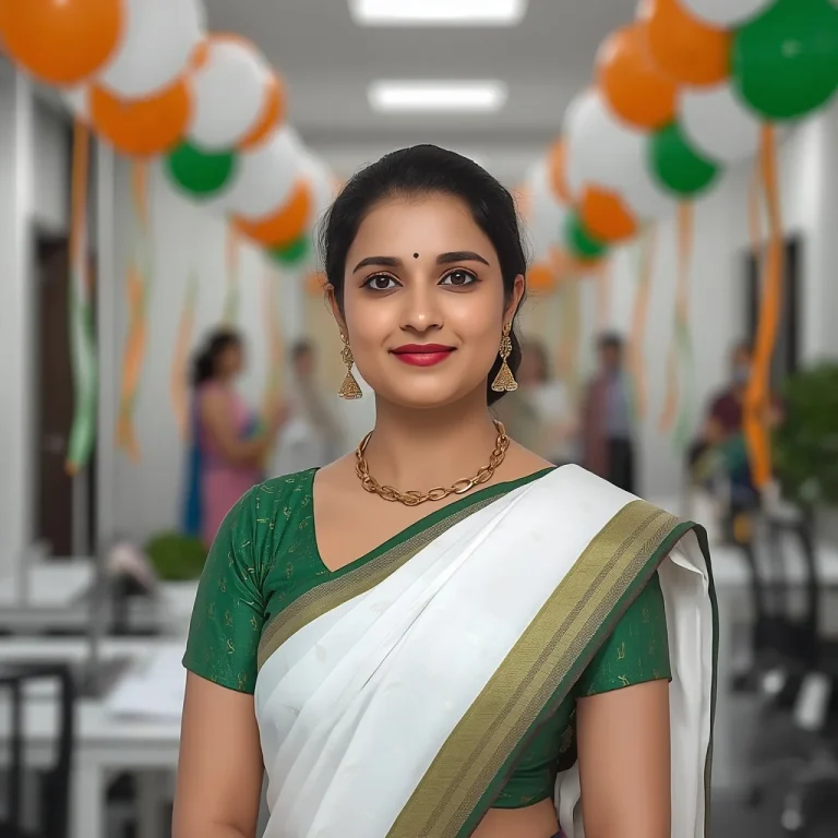 Professional Indian Woman Celebrating Independence Day At Office | trending 15 august prompt instagram