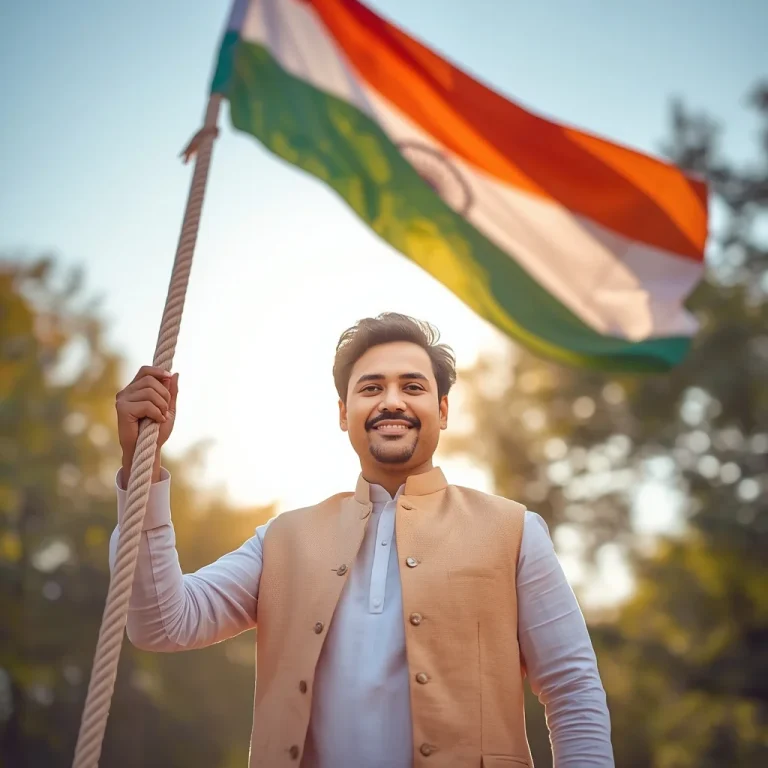 Proud man hoisting national flag during morning | independence day prompt chatgpt