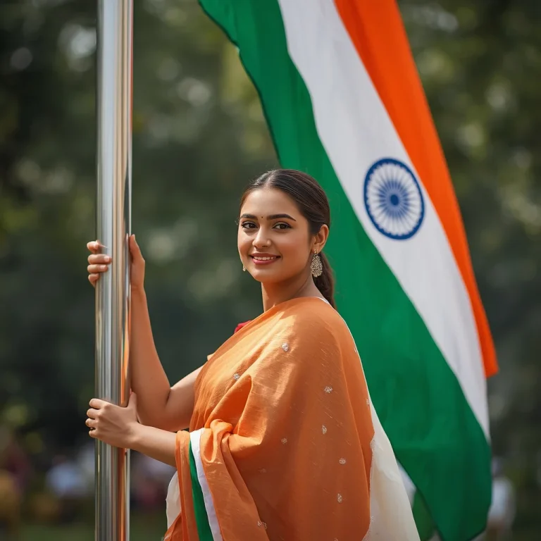 Proud Woman Hoisting The National Tricolor Flag | desh bhakti ai prompt