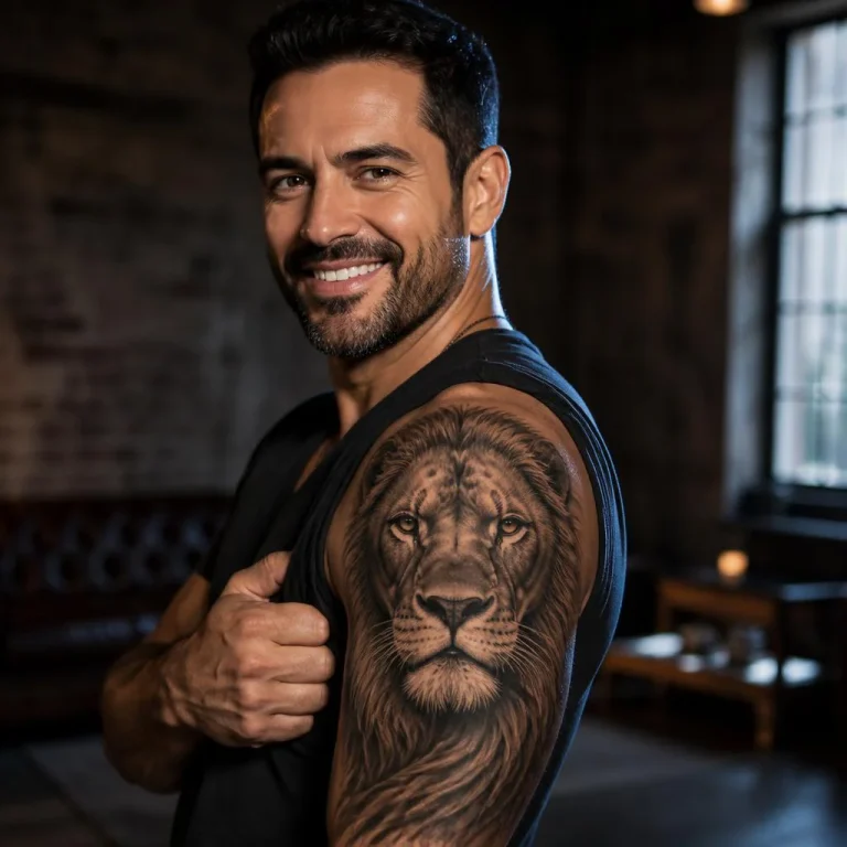Realism Lion Shoulder Tattoo | trending tattoo prompt instagram