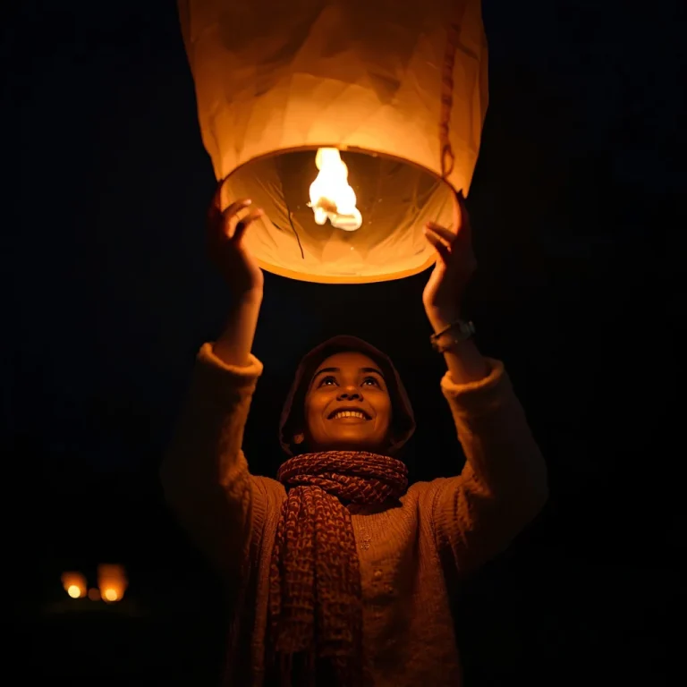 Releasing Sky Lantern | diwali celebration ai photo