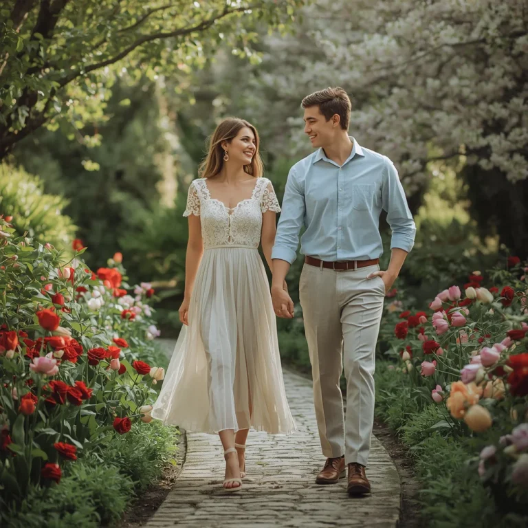 Romantic Garden Walk | Romantic couple AI prompt copy and paste Instagram