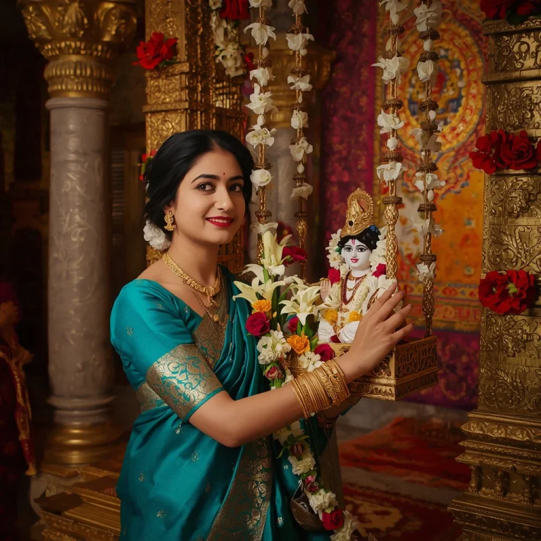 Woman Gently Swinging Krishna | janmashtami festival prompt for gemini