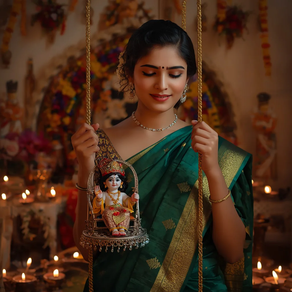 Woman Swings Baby Krishna | lord krishna ai prompt