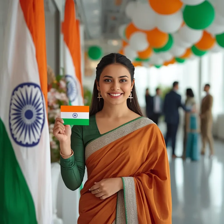 Young Professional Woman Celebrating Independence Day At Her Modern Office | 15 august ai prompt