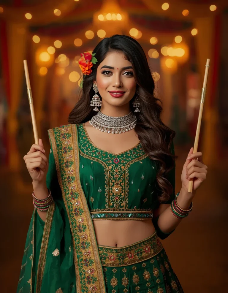 Emerald and Gold Navratri Portrait