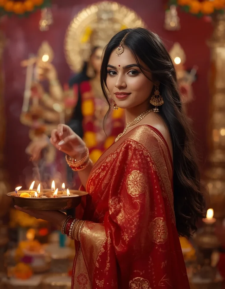 Red and Gold Navratri Puja Portrait