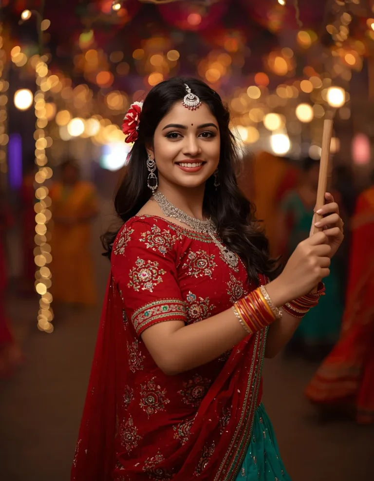 Red and Turquoise Dandiya Portrait