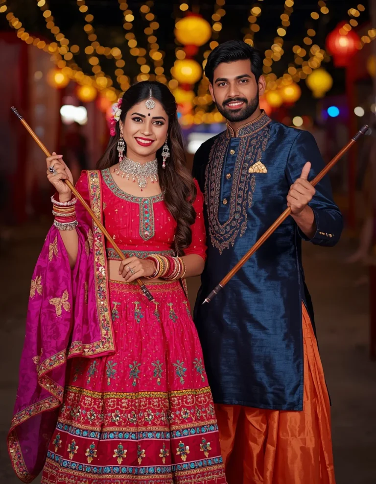 Traditional Couple Dandiya Moment