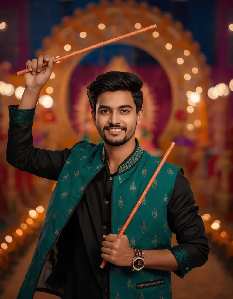 Confident Garba Moment With Dandiya Sticks
