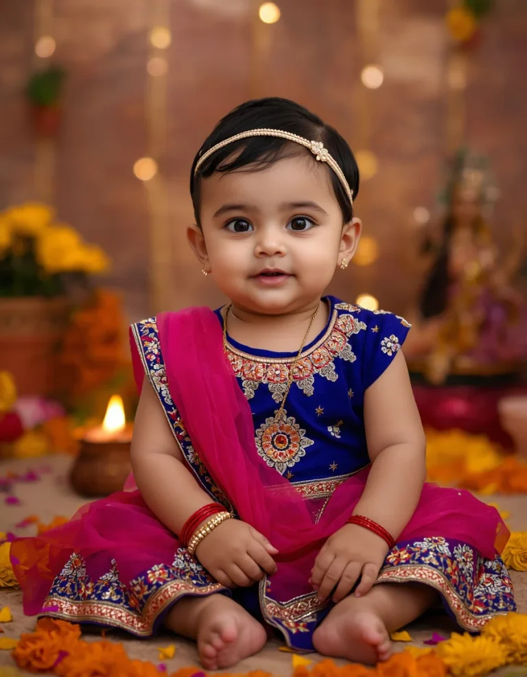 Cute Little Girl in a Royal Blue Garba Outfit