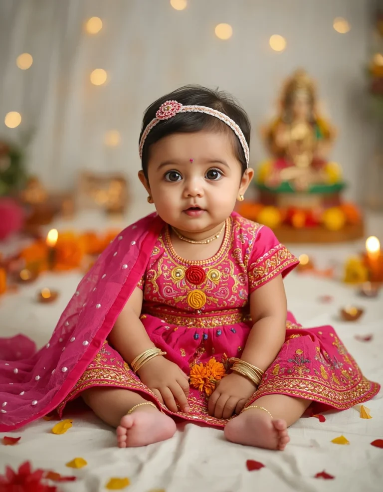 Little Cute Baby Girl in a Tiny Navratri Lehenga