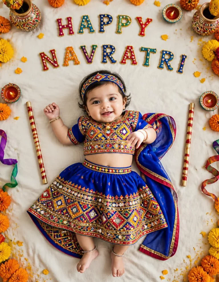 Little Princess in a Blue and Golden Lehenga
