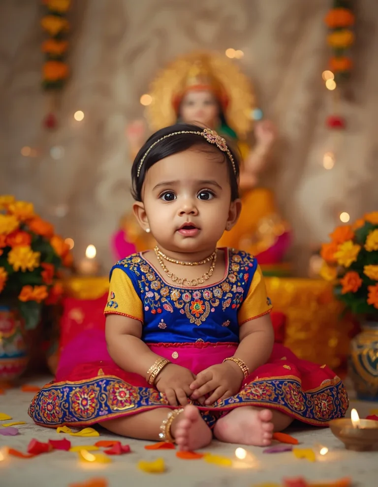 Tiny Baby Princess in a Bright Gujarati Lehenga